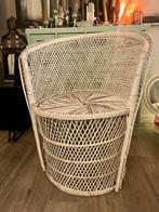 Vintage retro rotan rieten pauwstoel peacock chair bohemian, Gebruikt, Wit, Riet of Rotan, Ophalen of Verzenden
