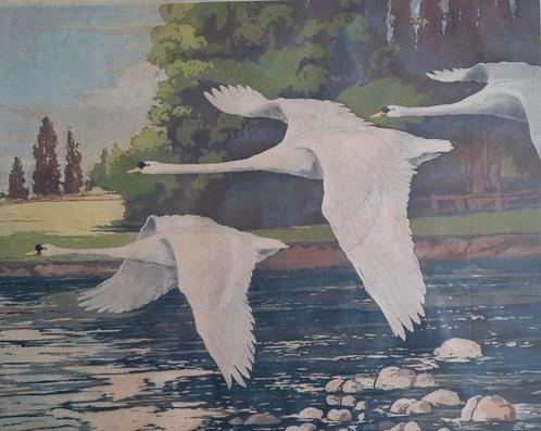 * WARD BINKS(1880-1950).Zie bio. Flying Swans.Gekl. ets., Antiek en Kunst, Kunst | Etsen en Gravures, Ophalen