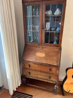 Secretaire kast eikenhout met glas in lood, Antiek en Kunst, Ophalen
