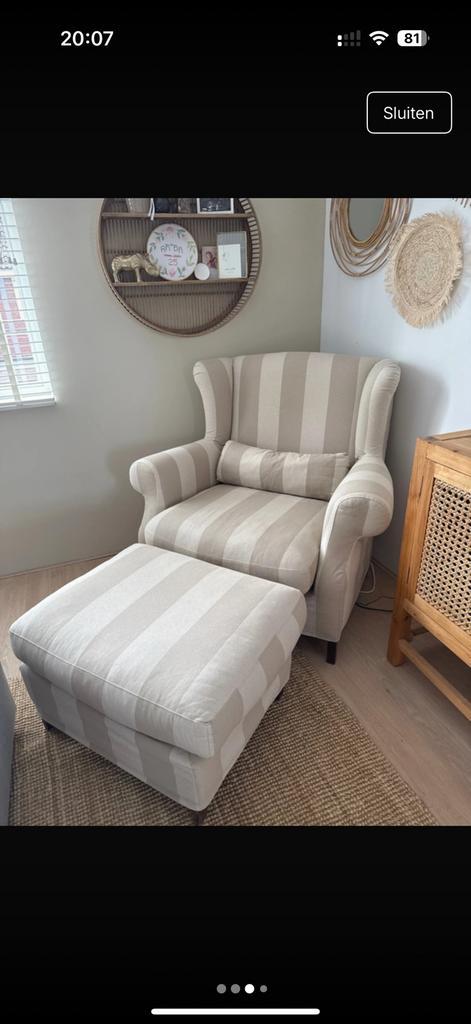 Heerlijke comfortabele fauteuil met poef, Huis en Inrichting, Fauteuils, Zo goed als nieuw, Stof, 100 tot 125 cm, 75 tot 100 cm