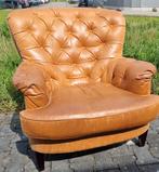 Stoere Chesterfield stoel / fauteuil cognac bruin!!!, Chesterfield, Gebruikt, Leer, Ophalen of Verzenden