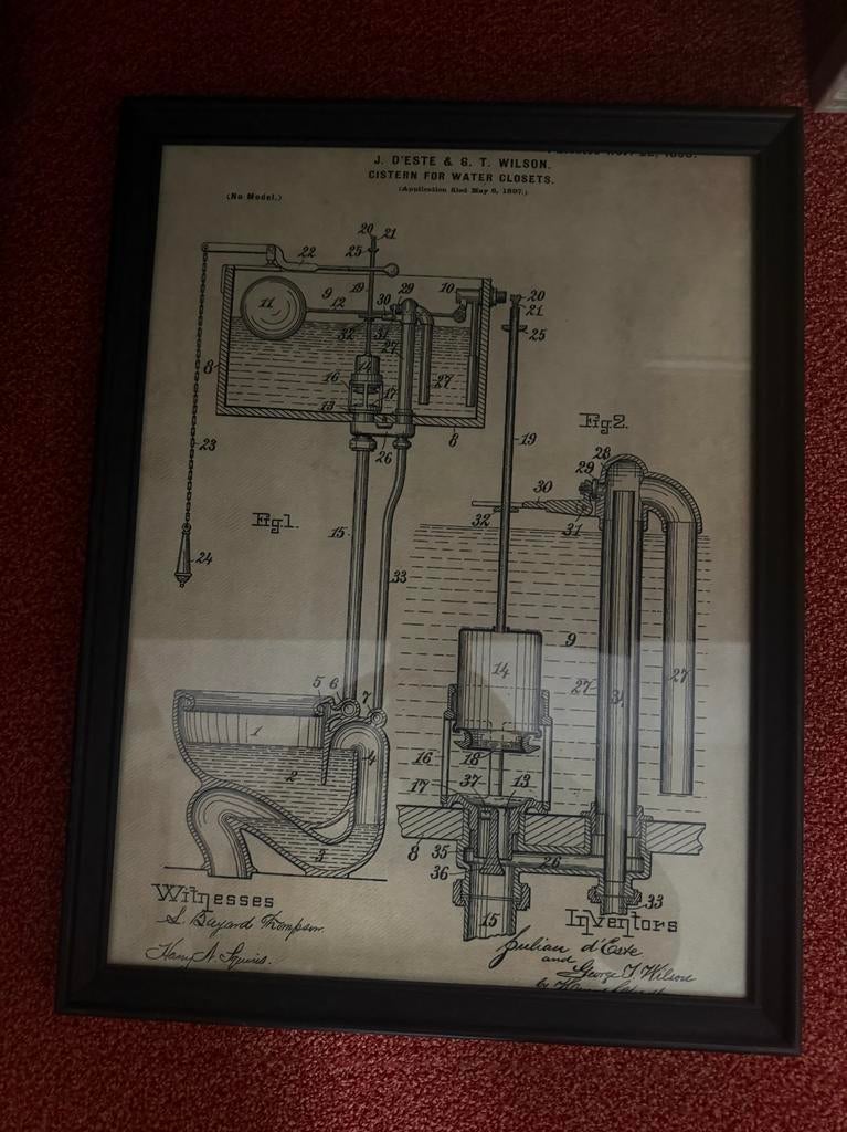 Replica Vintage Patent Tekening - Watercloset, Antiek en Kunst, Kunst | Tekeningen en Foto's, Ophalen of Verzenden