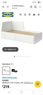 Bed met 2 bedlades (Flekke) 80 x 200, Huis en Inrichting, Ophalen, Eenpersoons, Wit, Zo goed als nieuw
