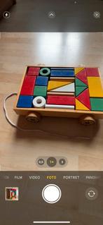 Blokkenkar compleet incl. trekkoord, Kinderen en Baby's, Speelgoed | Houten speelgoed, Ophalen of Verzenden, Zo goed als nieuw