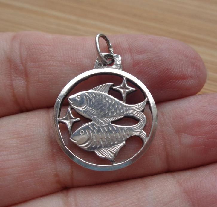 zilveren hanger sterrenbeeld vissen [824], Sieraden, Tassen en Uiterlijk, Kettinghangers, Zo goed als nieuw, Zilver, Zilver, Kruis of Symbool
