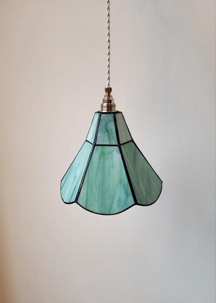 Vintage glazen hanglamp groen, Huis en Inrichting, Lampen | Hanglampen, Minder dan 50 cm, Glas, Ophalen of Verzenden