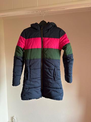 Donkerblauw/roze/groen gestreepte b.nosy winterjas 158/164 beschikbaar voor biedingen