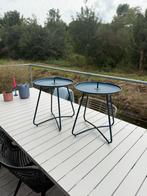 2 Blauwe metalen bijzettafels, Minder dan 45 cm, Minder dan 55 cm, Gebruikt, Metaal of Aluminium