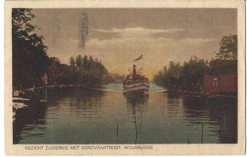Woubrugge, Gezicht Zuideinde met rondvaartboot, Verzamelen, Ansichtkaarten | Nederland, Gelopen, Zuid-Holland, 1920 tot 1940, Verzenden