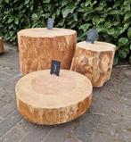 Te koop drie boomstam bijzettafel op wielen, Minder dan 55 cm, Nieuw, Overige vormen, Hout