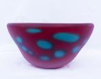 Vintage rood-blauwe glazen schaal / bowl 1980-90s, Gebruikt, Schaal, Rond, Ophalen of Verzenden