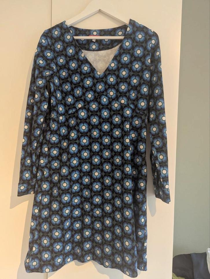 Tante Betsy Jurk Retro Print Maat M, Kleding | Dames, Jurken, Zo goed als nieuw, Maat 38/40 (M), Blauw, Verzenden