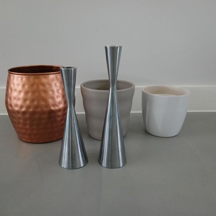 Bloempotten & Kaarsenhouders Set, Tuin en Terras, Bloempotten, Zo goed als nieuw, Metaal, Binnen, Balkon, Tuin, Minder dan 40 cm