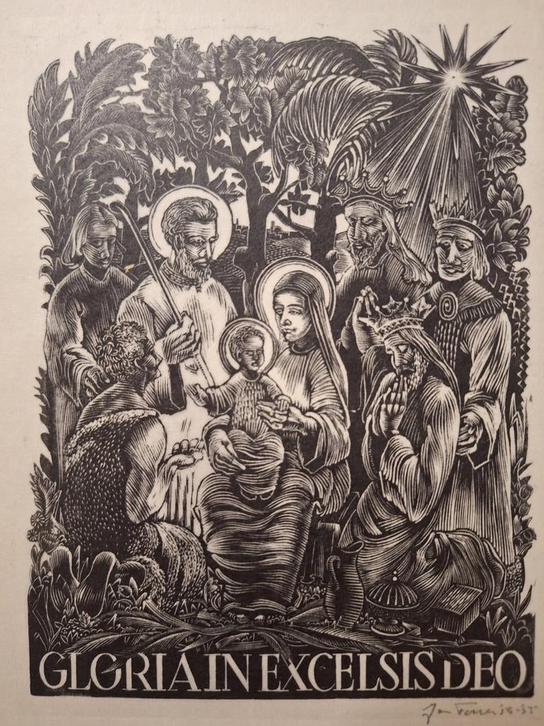 Houtsnede 'Gloria in Excelsis Deo' Jan Forrer, Antiek en Kunst, Ophalen of Verzenden