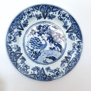 groot antiek Delfts Blauw bord - handbeschilderd - Ø 33 cm beschikbaar voor biedingen