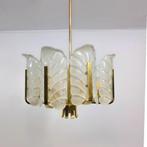 Acanthus kroonluchter lamp messing murano mid century 70's, Ophalen of Verzenden, Gebruikt, Glas
