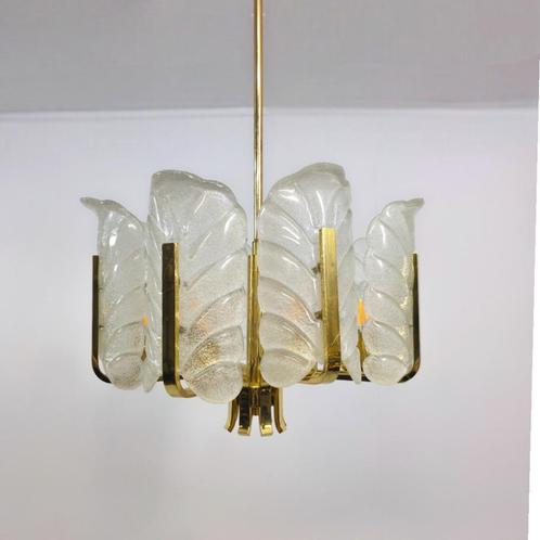 Acanthus kroonluchter lamp messing murano mid century 70's, Huis en Inrichting, Lampen | Kroonluchters, Gebruikt, Glas, Metaal
