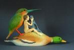 Jeroen Bosch sculptuur van liefdespaar op eend., Antiek en Kunst, Ophalen of Verzenden