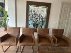 4 - Prachtige leren armstoelen met stalen frame van Jess, Huis en Inrichting, Stoelen, Ophalen, Zo goed als nieuw, Bruin, Leer
