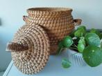 Zeegras rieten hengsel mand met deksel Japandi Boho 34x37cm, Huis en Inrichting, Mand, Verzenden, Rond, Zo goed als nieuw