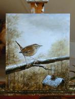 Winter koninkje op paneel  25x30, Antiek en Kunst, Ophalen of Verzenden