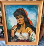 Schilderij, Zigeunermeisje zigeunerin, lijst is slecht., Ophalen of Verzenden