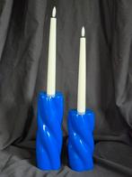 2 blauwe kandelaren voor dinerkaars of waxinelichtje, Huis en Inrichting, Overige materialen, Blauw, Ophalen of Verzenden, Zo goed als nieuw