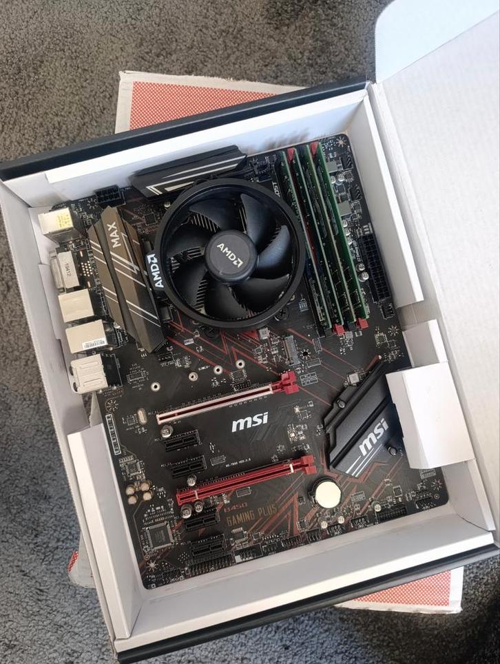 Moederbord, processor, geheugen en voeding, Computers en Software, Moederborden, Gebruikt, AMD, DDR4, Ophalen of Verzenden