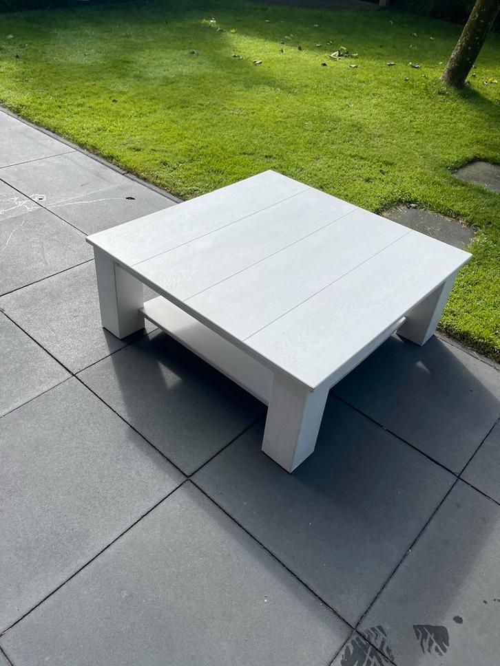 Witte, vierkante salontafel , eikenhout, Huis en Inrichting, Tafels | Salontafels, Zo goed als nieuw, Minder dan 50 cm, 50 tot 100 cm