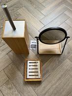 Badkamer bamboe accessoires set spiegel toiletborstel zeep, Ophalen of Verzenden, Nieuw, Overige typen