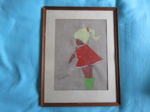 Origineel vintage schilderij op linnen meisje Angelie Zweeds, Antiek en Kunst, Kunst | Schilderijen | Modern, Ophalen of Verzenden
