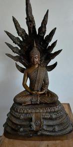 TOPSTUK. 65 cm. ANTIEKE THAISE BRONZEN BOEDDHA NAGA, Ophalen, Gebruikt