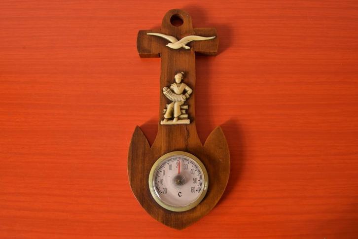 Retro vintage houten thermometer / wandthermometer - Anker, Antiek en Kunst, Antiek | Gereedschap en Instrumenten, Ophalen of Verzenden