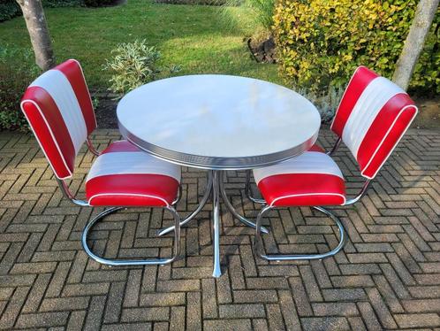 Amerikaanse Bel Air diner tafel + 2 stoelen fifties sixties, Huis en Inrichting, Stoelen, Zo goed als nieuw, Vier, Ophalen
