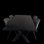 Eettafel Zwart 180x100 cm + 4 Grijze Velours Stoelen!, Ophalen, Zo goed als nieuw, Rechthoekig, 50 tot 100 cm