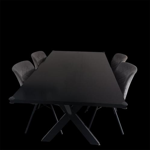 Eettafel Zwart 180x100 cm + 4 Grijze Velours Stoelen!, Huis en Inrichting, Tafels | Eettafels, Zo goed als nieuw, 50 tot 100 cm