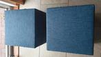 Twee blauwe hockers, 46 bij 46 bij 51 cm hoog, Ophalen, Gebruikt, Stof, 50 tot 75 cm
