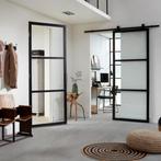 Zwarte binnendeur met glas stomp en opdek | staallook, Doe-het-zelf en Verbouw, Deuren en Horren, Niet ingevuld, 80 tot 100 cm