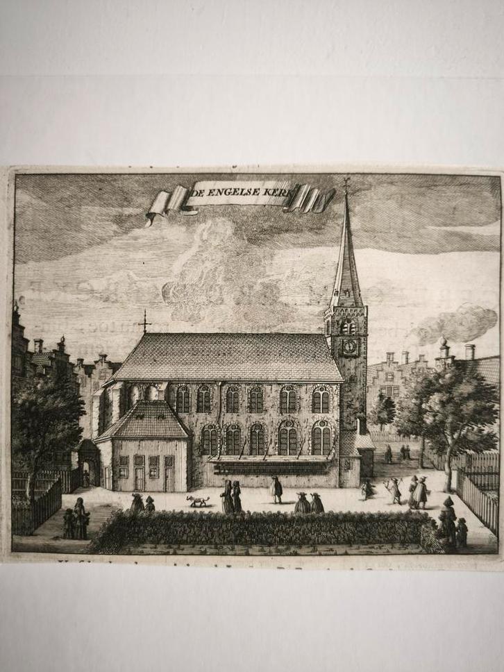 Kopergravure De Engelse Kerk, Antiek en Kunst, Kunst | Etsen en Gravures, Ophalen of Verzenden