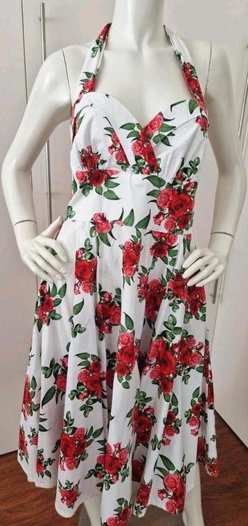 NIEUW!  HELLO BUNNY SWINGDRESS WIT/RODE ROZEN MT L beschikbaar voor biedingen
