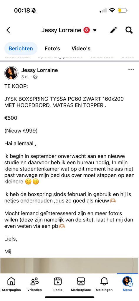 JYSK BOXSPRING TYSSA ZWART 160x200, Huis en Inrichting, Slaapkamer | Boxsprings, Zo goed als nieuw, 160 cm, 200 cm, Tweepersoons