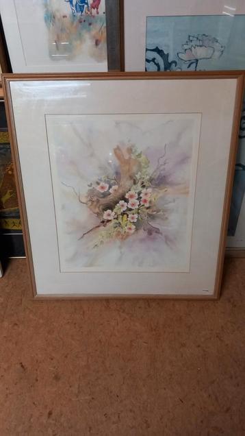 reproductie van aquarel met bloemen in lijst beschikbaar voor biedingen