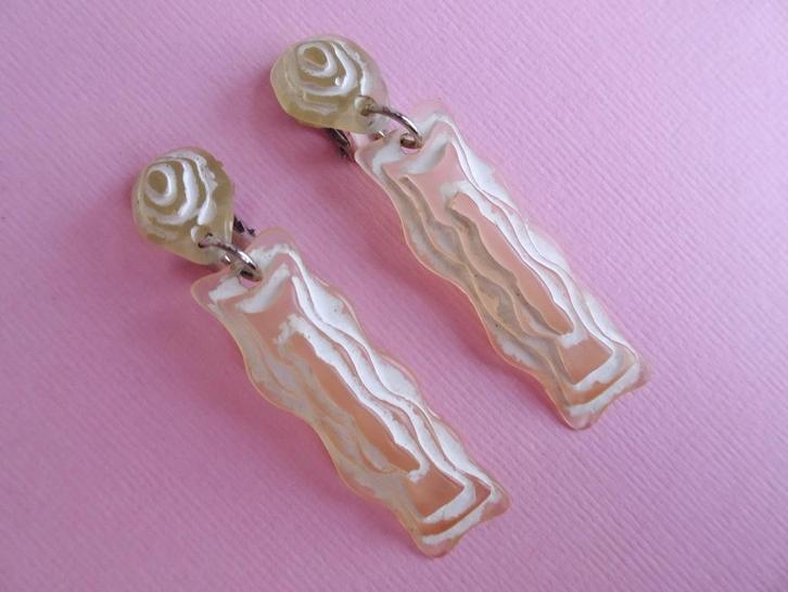 jwg Lange vintage 80s memphis design oorbellen geel wit clip, Sieraden, Tassen en Uiterlijk, Antieke sieraden, Oorbellen, Overige materialen