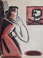 Yvan Theys - gesigneerde houtsnede -Peinzend, Antiek en Kunst, Ophalen of Verzenden