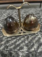 Vintage zout- en peperstel – eivormig met metalen houder, Antiek en Kunst, Antiek | Koper en Brons, Ophalen of Verzenden