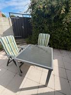 Tuinset met tafel, 2 stoelen en kussens, Tuin en Terras, Tuinsets en Loungesets, Ophalen, Gebruikt, Aluminium