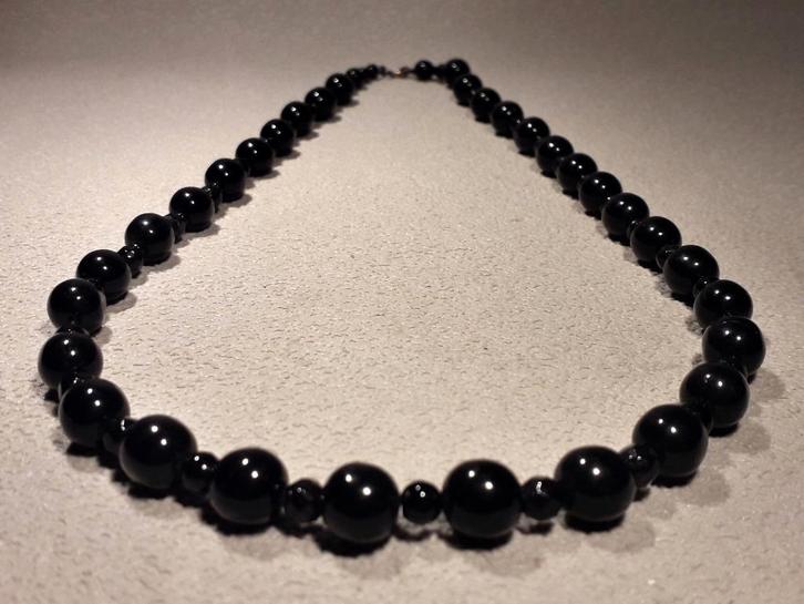 Zwarte Gitten Ketting Goud Slotje, Sieraden, Tassen en Uiterlijk, Antieke sieraden, Ketting, Goud, Met edelsteen, Verzenden