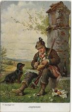 TECKEL HOND  JAGER  schilderij  JAGDPAUSE München nr 314, Verzamelen, Verzenden, Voor 1920, Ongelopen, Hond of Kat