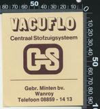 Sticker: Vacuflo  - Gebroeders Minden - Wanroy, Ophalen of Verzenden, Zo goed als nieuw, Bedrijf of Vereniging