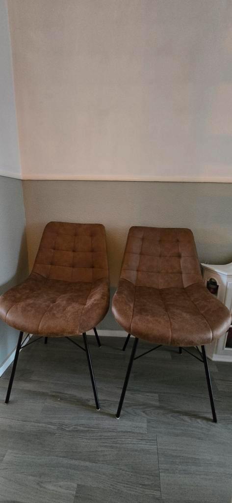 6 Eetstoelen, Huis en Inrichting, Stoelen, Zo goed als nieuw, Vijf, Zes of meer stoelen, Metaal, Stof, Bruin, Ophalen